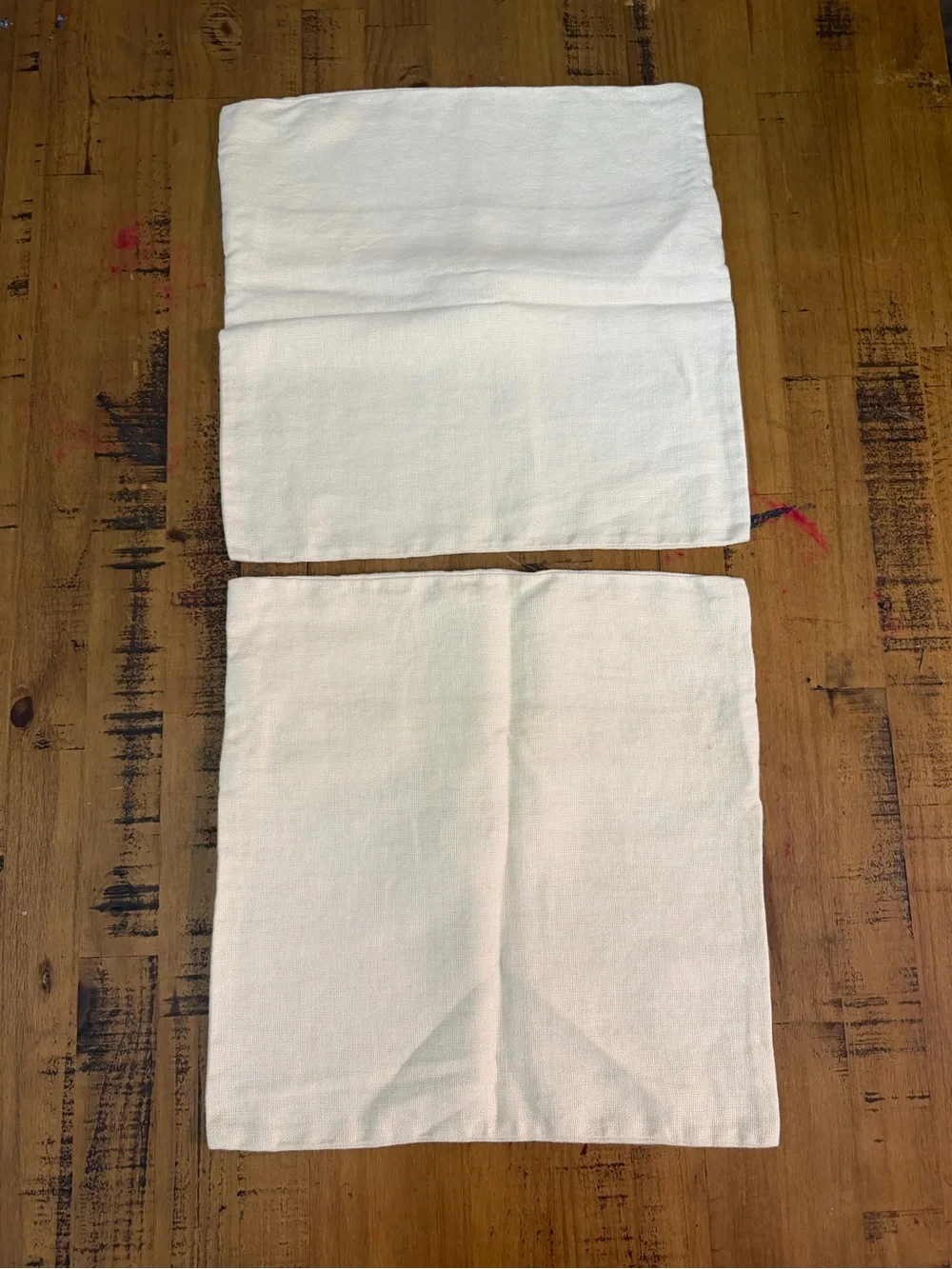 2 Pottery Barn Cream Square Linen Pillow Covers with Dark Button Accent 18”x18”